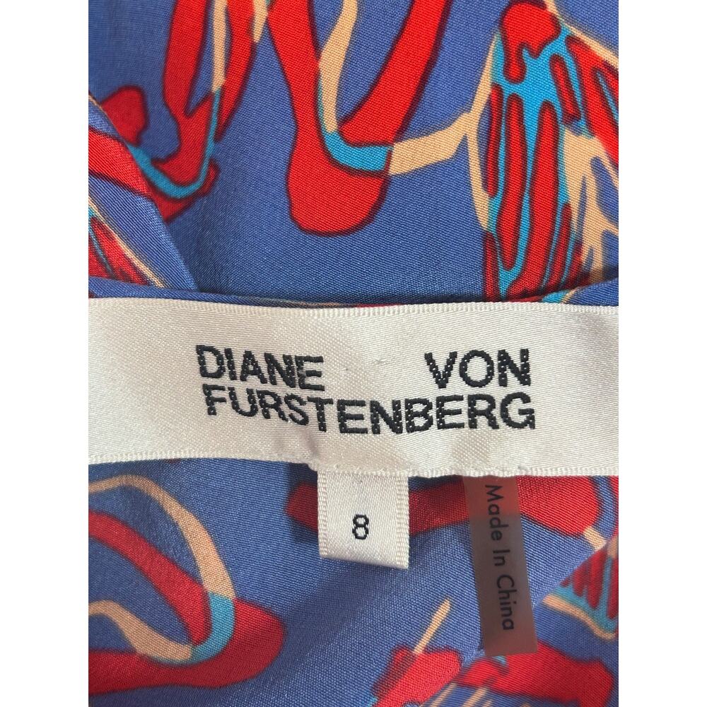 DVF Diane von Furstenberg Elsden Silk Mini Dress Size 8 Abstract Blue Red Floral - Picture 7 of 12